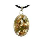 Pendentif Orgonite Cabochon Ovale 25x18 mm Unakite et Feuilles d'Or Pièce Unique N°25UNAK-2