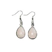 Boucles d'Oreilles Goutte Pierre en Quartz Rose Cerclé