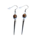 Boucles d'Oreilles Pierre Boule 8 mm en Oeil de Tigre Pointe Couleur argenté