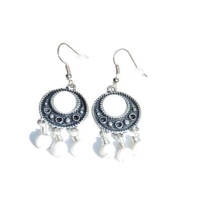 Boucles d'Oreilles Pierres Boules d'Howlite Blanche 6 mm Collection Emma