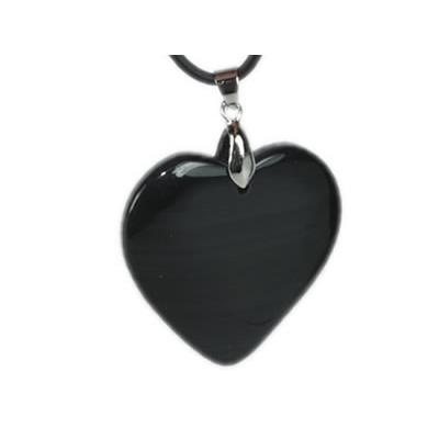Pendentif Coeur en Obsidienne Oeil Céleste 4 cm (Bélière Argentée)