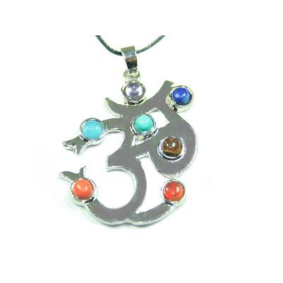 7 Chakras Pendentif Om Montage Argenté