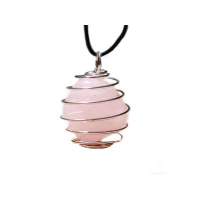 Quartz Rose Pendentif Cage Pierre Roulée