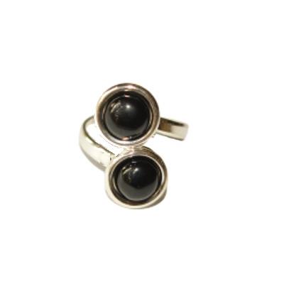 Bague en Argent Double Cabochons Ronds de 8mm en Pierre d'Agate Noire