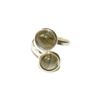 Bague en Argent Double Cabochons Ronds de 8mm en Pierre de Labradorite