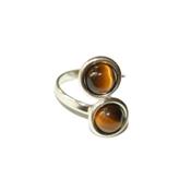 Bague en Argent Double Cabochons Ronds de 8mm en Pierre d'Oeil de Tigre