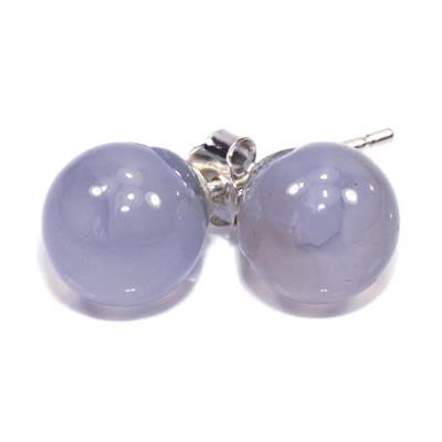 Calcédoine Bleue Puces d'Oreilles Rondes 8 mm et Argent 925