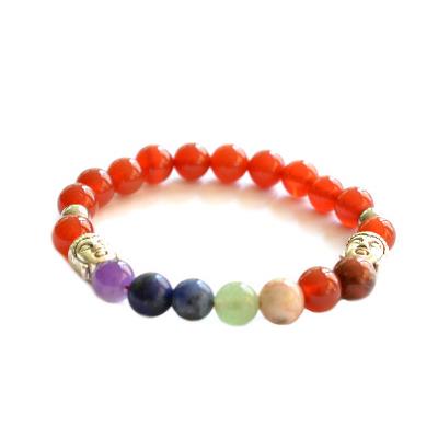 Bracelet 7 Chakras Pierres Boules de Cornaline 8 mm et Bouddha