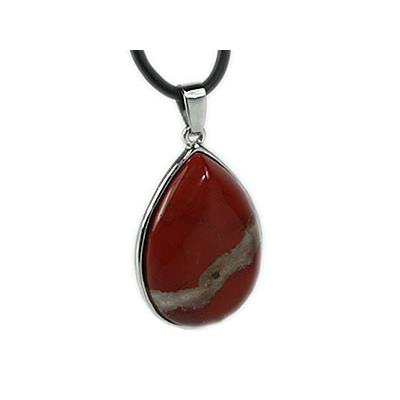 Pendentif Goutte Pierre en Jaspe Rouge Cerclé