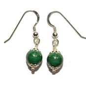 Boucles Crochets d'Oreilles Pierre Boule de 8mm en Malachite Monture en Argent 925