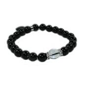 Bracelet en Pierres Boules 8 mm d'Obsidienne Oeil Celeste et Coeur - 12 mm