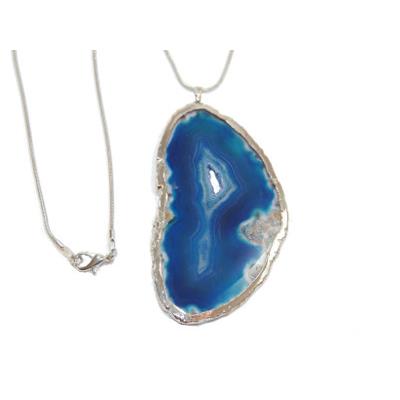 Pendentif Tranche d'Agate Pierre Bleu