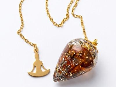 Pendule de Radiesthésie goutte Orgonite et Cristaux en Pierre de Cornaline-1
