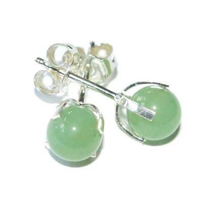 Clous d"Oreilles en Argent 925 Perle Ronde de 6mm en Aventurine Verte