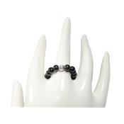 Bague en Pierres Boules d'Agate Noire (4 mm) Perles en Argent 925