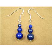 Lapis Lazuli Pendants d'Oreilles 3 Pierres Boules Sur Argent 925