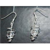 Boucles d'Oreilles Pierre Boule en Cristal de Roche Spirale Argent 925