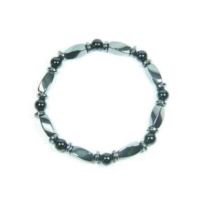 Bracelet Perles Hématite Torsadées et Pierres Boules d'Hematite (6 mm)