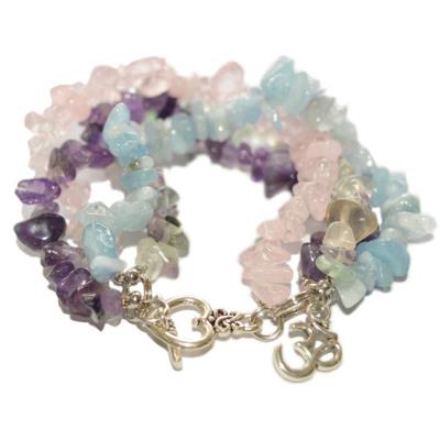 Bracelet Mutli rangs Pierre Chips Améthyste Aigue marine Fluorine quartz rose