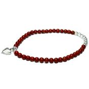 Bracelet en Pierres Boules de Jaspe Rouge 4 mm Perles et Coeur en Argent 925