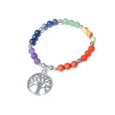 Bracelet 7 Chakras en Pierre Boule 6 mm Arbre de Vie