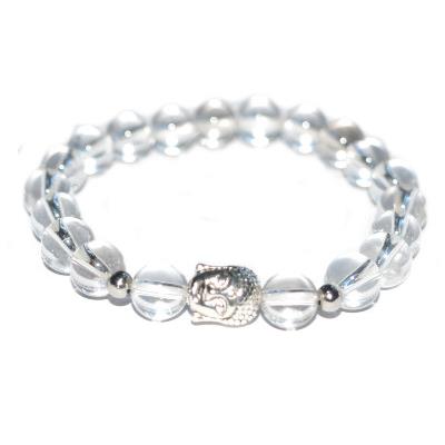 Bracelet en Pierres Boules de Cristal de Roche 8 mm et Bouddha