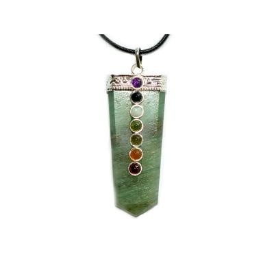 7 Chakras Pendentif Pointe 4 à 5 cm en Fluorine Multicolore Montage Argenté