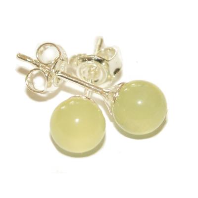 Jade de Chine Puces d'Oreilles Rondes 6 mm et Argent 925