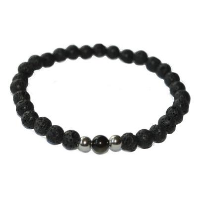 Bracelet en Pierre de lave et perle d'Agate Noire