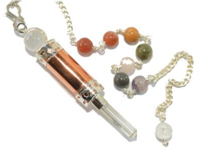 Pendule Maître Yi en Cuivre et Cristal de Roche Chainette 7 Chakras