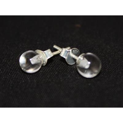 Cristal de Roche Puces d'Oreilles Rondes 6 mm et Argent 925