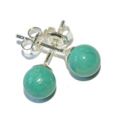 Turquoise Puces d'Oreilles Rondes 6 mm et Argent 925