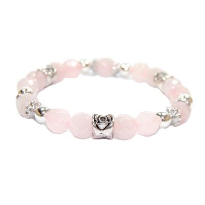 Bracelet en Pierres Boules Facettées de Quartz Rose (8 mm)