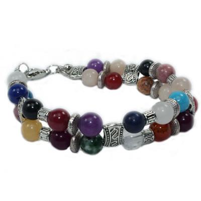 Bracelet 7 Chakras Double Rang en Pierre Boule de 8 mm Femoir Mousqueton