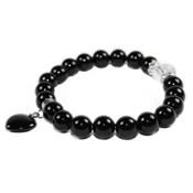 Bracelet en Pierres Boules 8 mm d'Agate Noire et Coeur 12 mm