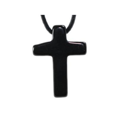 Pendentif Croix Latine en Agate Noire (Onyx) 2.5x1.8 cm