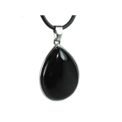 Pendentif Goutte Pierre en Agate Noire ou Onyx Cerclé