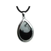 Pendentif Goutte Pierre en Agate Noire ou Onyx Cerclé