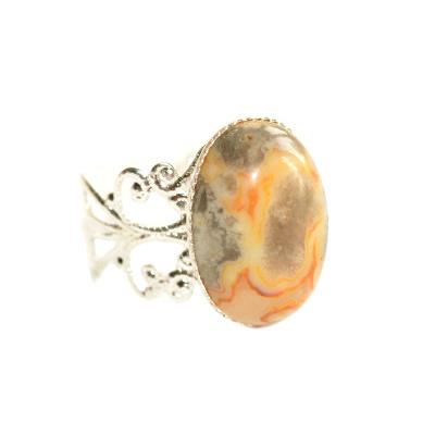 Bague Style Baroque en Agate Crazy Lace Cabochon Ovale 18x13 mm