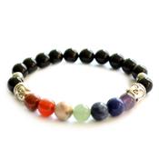 Bracelet 7 Chakras Pierres Boules d'Agate Noire 8 mm et Bouddha