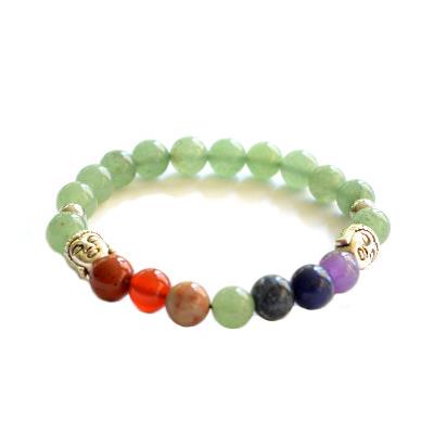 Bracelet 7 Chakras Pierres Boules d'Aventurine Verte 8 mm et Bouddha