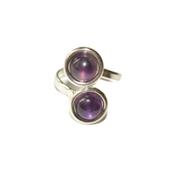 Bague en Argent Double Cabochons Ronds de 8mm en Pierre d'Amthyste