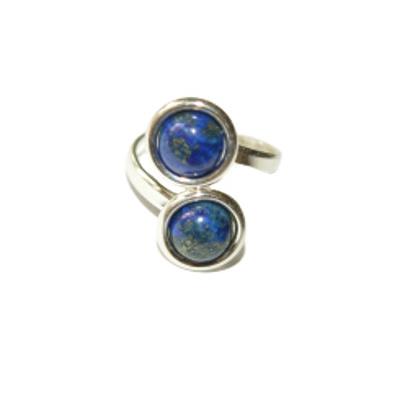 Bague en Argent Double Cabochons Ronds de 8mm en Pierre de Lapis Lazuli