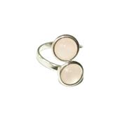 Bague en Argent Double Cabochons Ronds de 8mm en Pierre de Quartz Rose