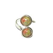 Bague en Argent Double Cabochons Ronds de 8mm en Pierre d'Unakite