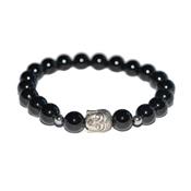 Bracelet en Pierres Boules d'Agate Noire 8 mm et Bouddha