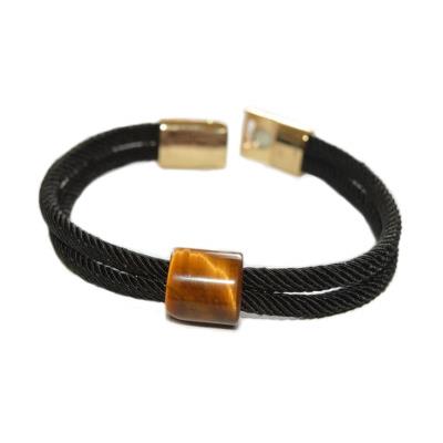 Bracelet en Pierre d'Oeil de Tigre Cordon Noir