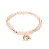 Bracelet en Pierre Boule de Quartz Rose perles et Elphant en Mtal Argent