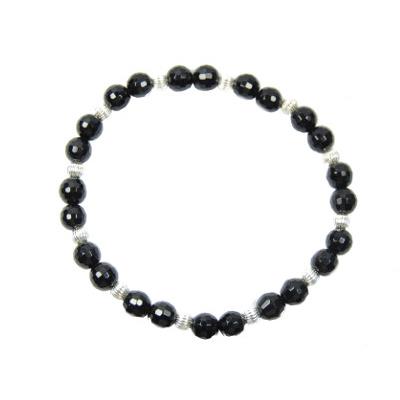 Bracelet en Pierres Boules Facettées d'Agate Noire (6 mm) Perles en Argent 925