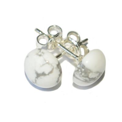 Howlite Blanche Puces d'Oreilles Cabochons Ronds de 8mm et Argent 925